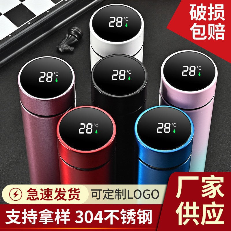 Smart Temperature-Measuring Thermos Cup 304 Double-Layer Stainless Steel Water Cup Car-Mounted Business Gift Temperature Cup Wholesale with Engraved Logo - image 1