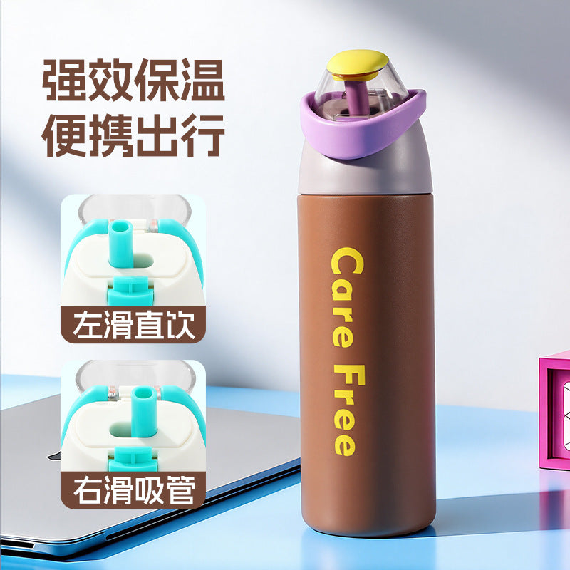 2026 New Model Sports Water Bottle with Handle, Outdoor Portable Stainless Steel Thermos Cup, Car-Mounted Dual-Drink Straw Water Cup Wholesale - image 3