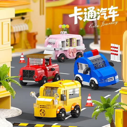 Cute Cartoon Car Model Toy Building Blocks Educational Assembly Gift for Children Boys Cross-Border Wholesale - image 2