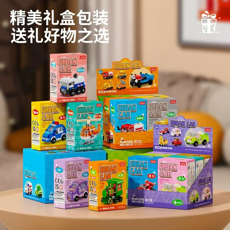 Cute Cartoon Car Model Toy Building Blocks Educational Assembly Gift for Children Boys Cross-Border Wholesale - image 4