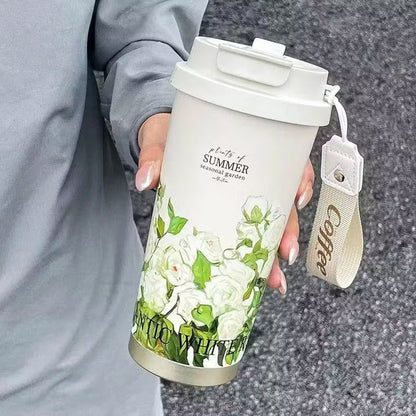 High-Appearance Double-Drink Coffee Cup, 316 Stainless Steel Ceramic Thermos Cup with Straw, Portable Car Water Cup for Girls, New - image 2