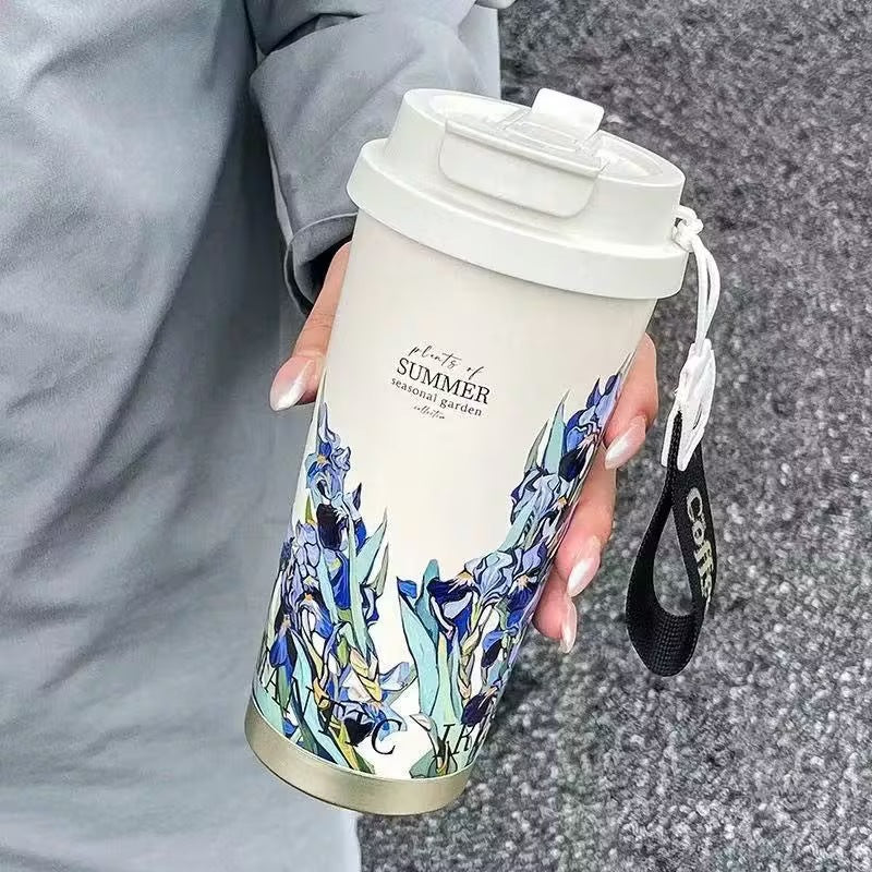 High-Appearance Double-Drink Coffee Cup, 316 Stainless Steel Ceramic Thermos Cup with Straw, Portable Car Water Cup for Girls, New - image 3