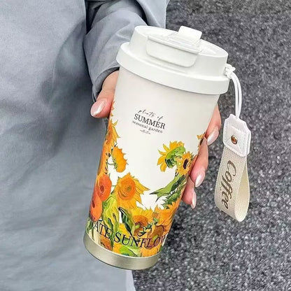 High-Appearance Double-Drink Coffee Cup, 316 Stainless Steel Ceramic Thermos Cup with Straw, Portable Car Water Cup for Girls, New - image 4