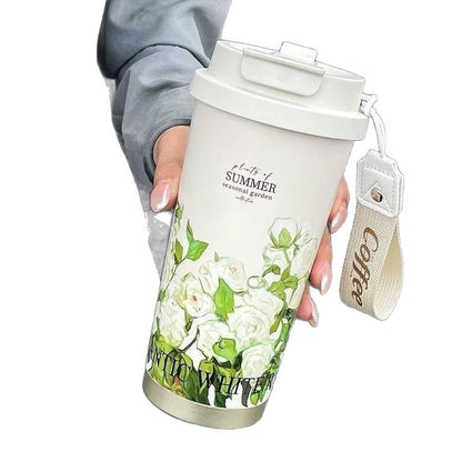 High-Appearance Double-Drink Coffee Cup, 316 Stainless Steel Ceramic Thermos Cup with Straw, Portable Car Water Cup for Girls, New - image 5