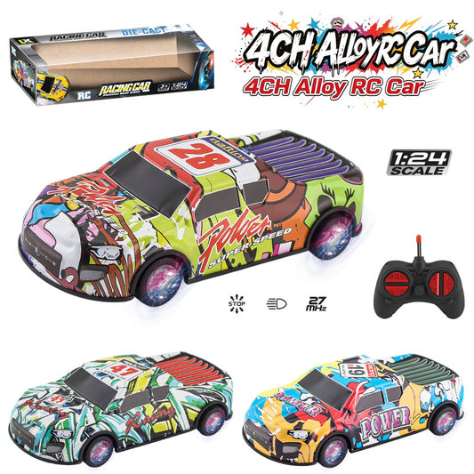 Cross-border four-way drift high-speed racing car, alloy graffiti tinplate electric pickup truck, remote control car, children's toy car model - image 1