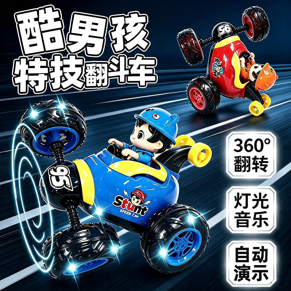 Influencer-approved remote control stunt roll-over car with lights and music, rechargeable remote control car toy for boys, available for dropshipping - image 1