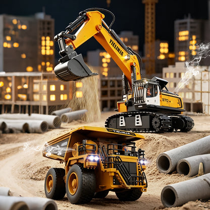 Cross-border wholesale remote control toy for boys, simulated excavator dump truck, 17-channel alloy construction vehicle, children's toy car - image 1