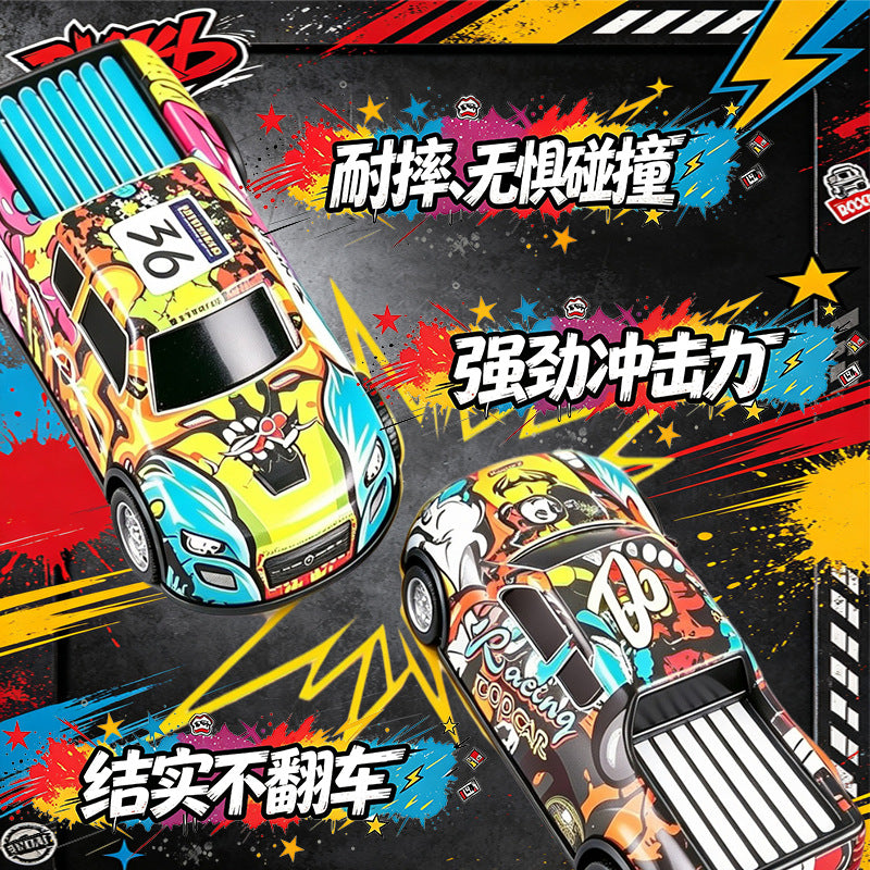 Cross-border four-way drift high-speed rally racing car, alloy graffiti tinplate electric remote control car, children's toy car model - image 3