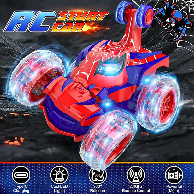 Cross-border best-selling children's stunt remote control car, 360-degree rotating off-road 2.4G light-up flip car toy wholesale - image 2
