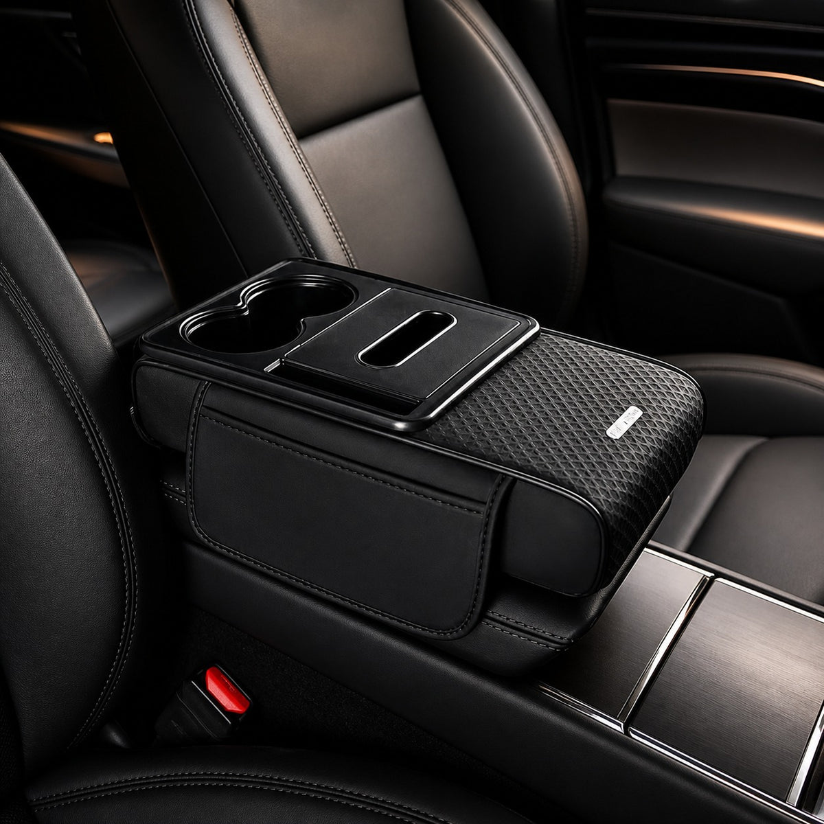 2026 New Model Central Car Armrest Box Heightening Pad Protective Cover with Dual Cup Holders, High-Quality Leather Car Tissue Box - image 1