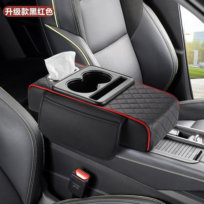 2026 New Model Central Car Armrest Box Heightening Pad Protective Cover with Dual Cup Holders, High-Quality Leather Car Tissue Box - image 3