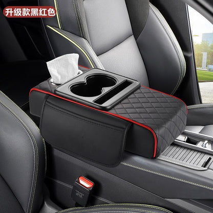 2026 New Model Central Car Armrest Box Heightening Pad Protective Cover with Dual Cup Holders, High-Quality Leather Car Tissue Box - image 3