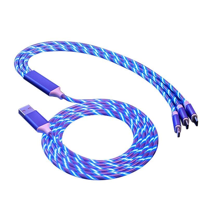 Car-mounted 3-in-1 charging cable gift USB with colorful flashing lights and breathing lights, one-to-one stream light wholesale fast charging data cable - image 5