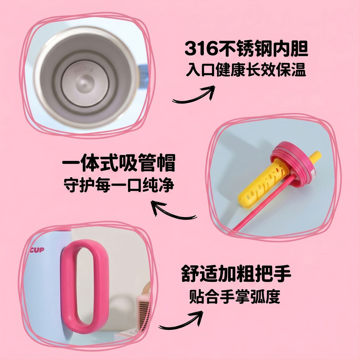 Customized ceramic-lined thermos cup with large capacity, high aesthetic appeal, women's handle, car-friendly water cup, light luxury and high-end feel - image 3