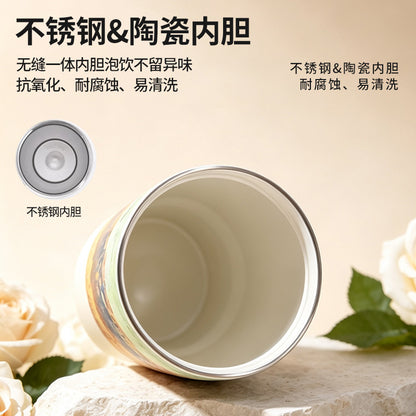 Van Gogh thermos cup with ceramic liner, custom stainless steel large-capacity car cup for women, light luxury with a high-end feel - image 4