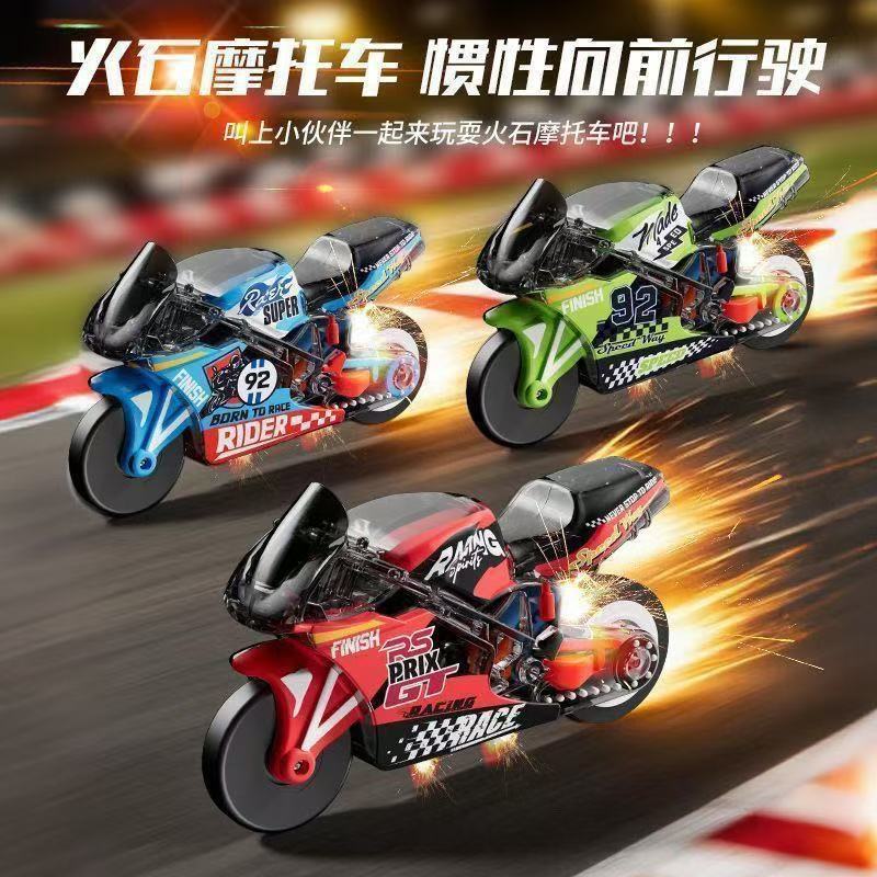 Flint Cool Spark Children's Scooter Racing Motorcycle Inertial Sliding Pull-Back Mini Motorbike Simulation Toy - image 3