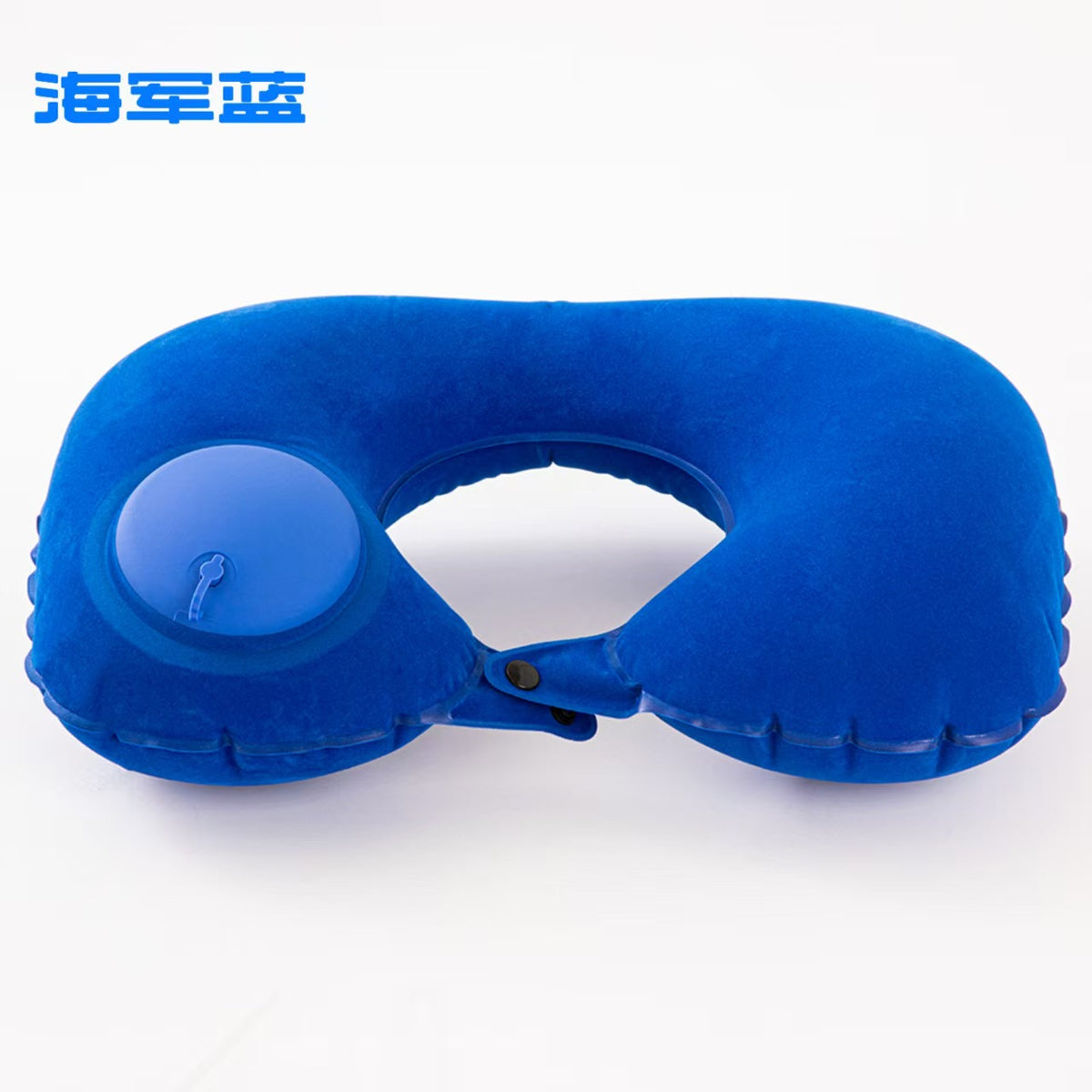 Inflatable U-shaped pillow with flocked fabric, portable press-type neck support pillow for travel, airplane, car, and nap use - image 4