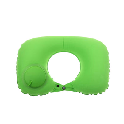 Inflatable U-shaped pillow with flocked fabric, portable press-type neck support pillow for travel, airplane, car, and nap use - image 5