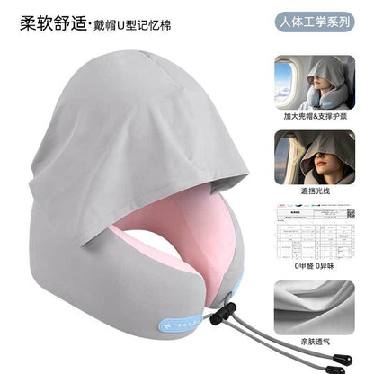 Non-deforming U-shaped neck pillow for car, hooded travel portable memory foam U-shaped headrest with light blocking - image 4