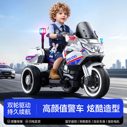 Children's electric motorcycle, baby toy car, ride-on tricycle for boys and girls, rechargeable police remote control toy car - image 1
