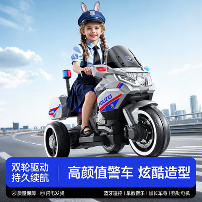 Children's electric motorcycle, baby toy car, ride-on tricycle for boys and girls, rechargeable police remote control toy car - image 2