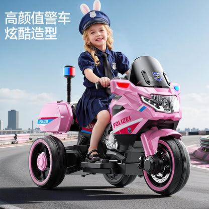 Children's electric motorcycle, baby toy car, ride-on tricycle for boys and girls, rechargeable police remote control toy car - image 4