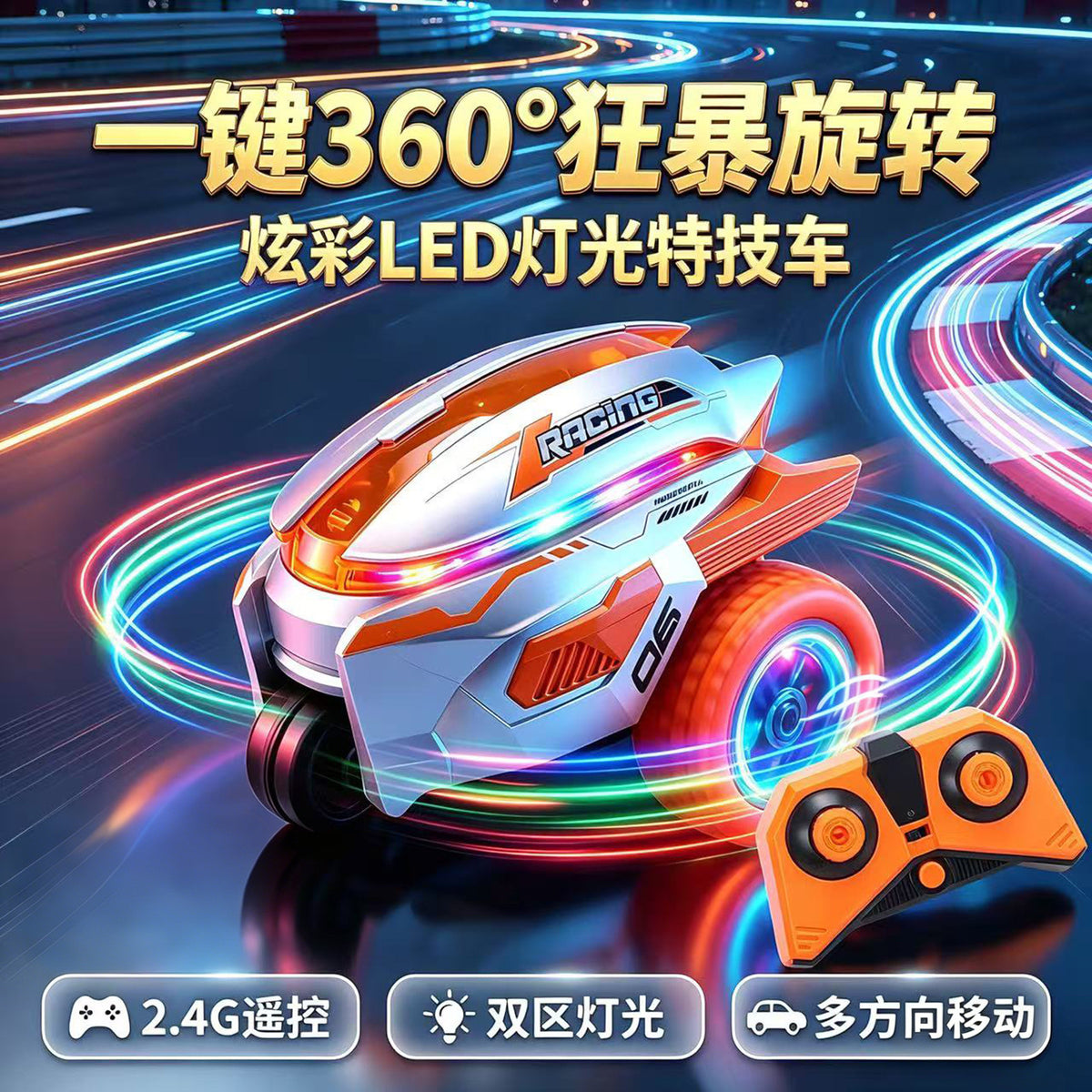 Cross-border new product remote control stunt dump truck 360 ° Rotating rechargeable light and music toy car for children - image 1