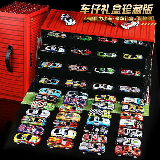 48 Mini Pull-Back Cars Tin Car Container Toy Gift Box Set Boys Simulation Model Parking Lot - image 1