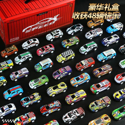 48 Mini Pull-Back Cars Tin Car Container Toy Gift Box Set Boys Simulation Model Parking Lot - image 2