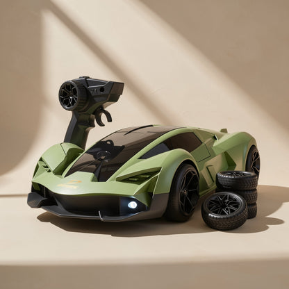 Plastic RC racing car with lights, four-wheel drive and drift functionality
