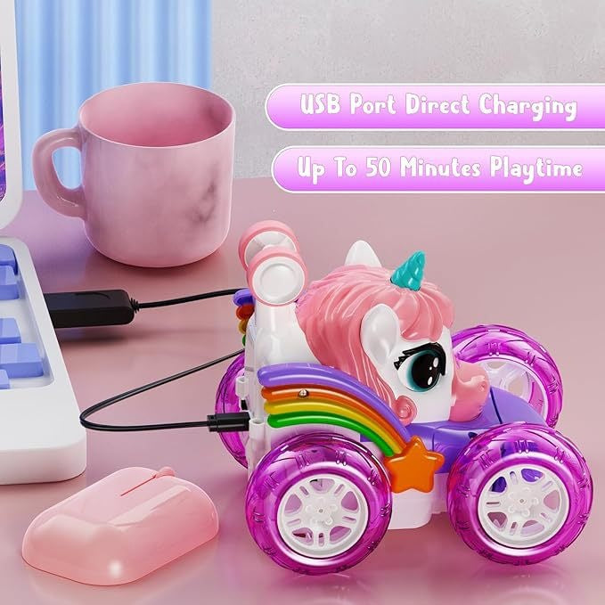 Cross-Border Hot-Selling Remote Control Stunt Car 2.4g Spray Rolling Swing Arm Unicorn Dump Truck Children's Electric Toy Car - image 2