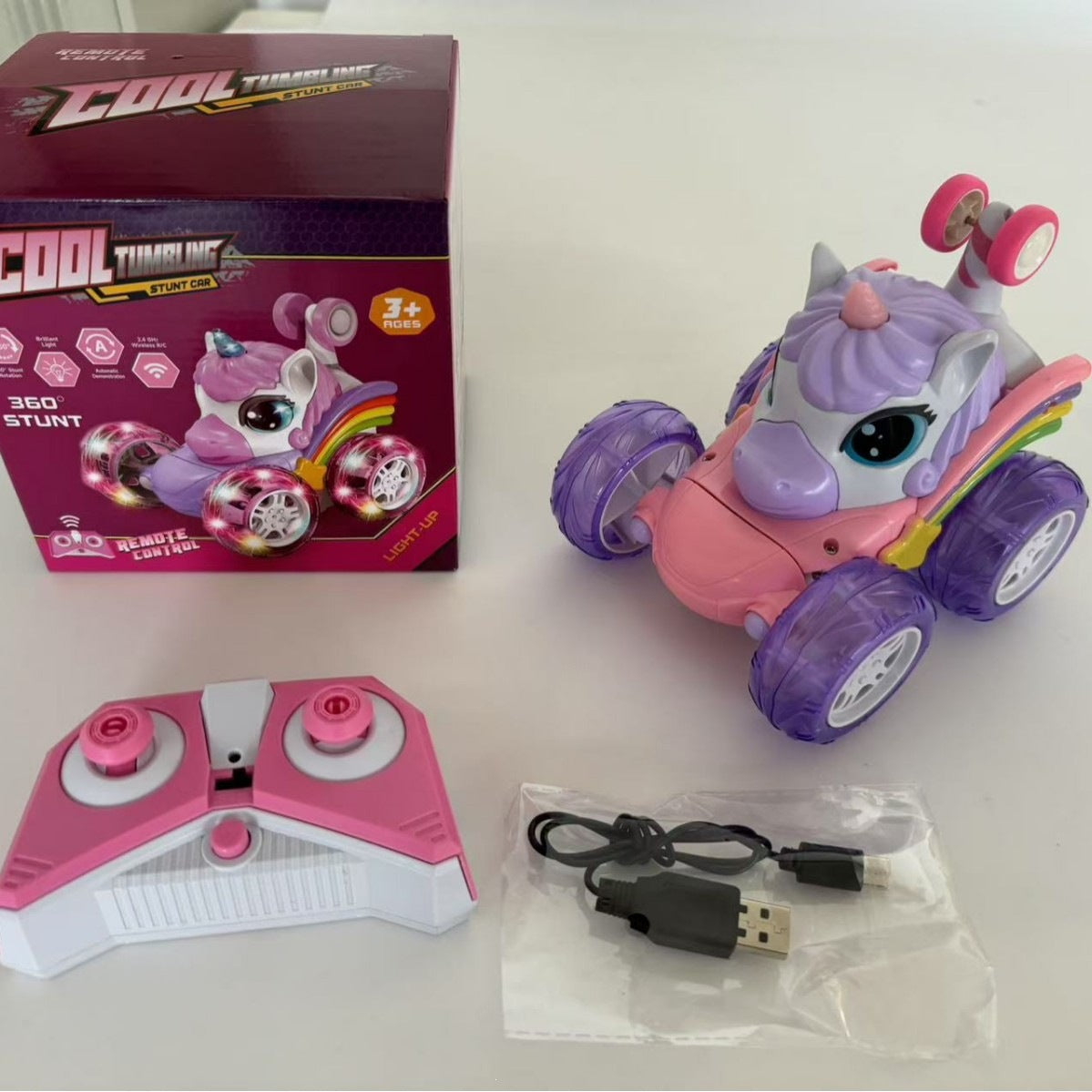 Cross-Border Hot-Selling Remote Control Stunt Car 2.4g Spray Rolling Swing Arm Unicorn Dump Truck Children's Electric Toy Car - image 4