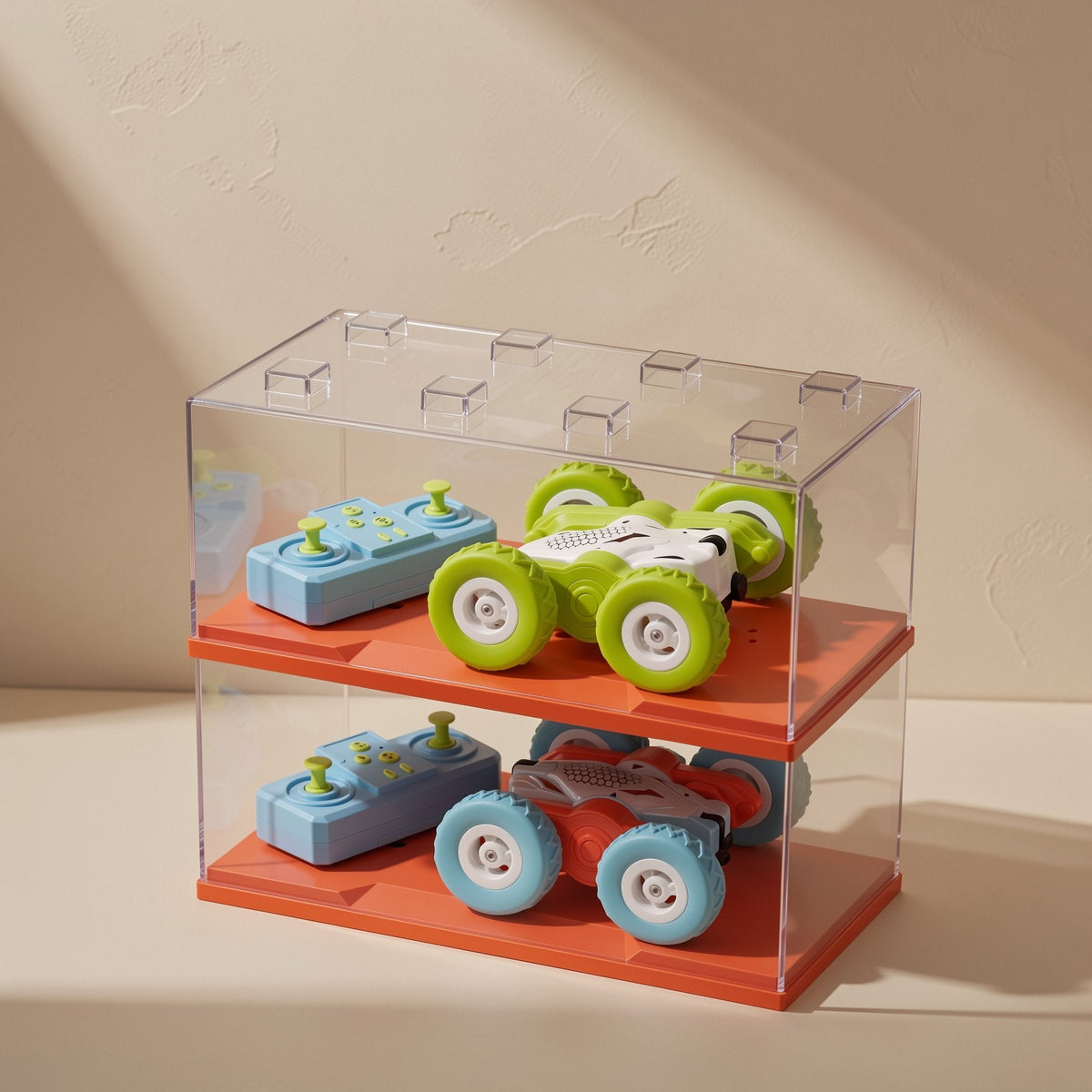 Mini plastic double-sided remote-control stunt car with a handheld controller and lighting feature - view 2