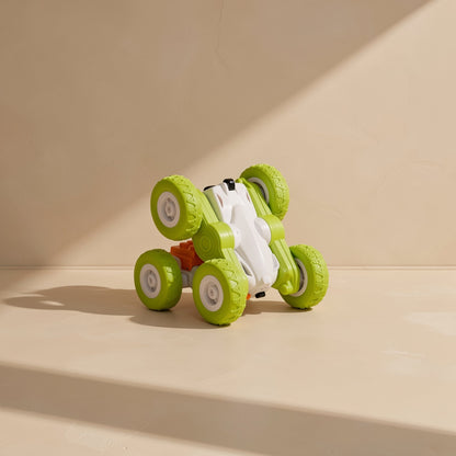 Mini plastic double-sided remote-control stunt car with a handheld controller and lighting feature - view 3