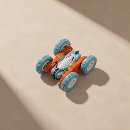 Mini plastic double-sided remote-control stunt car with a handheld controller and lighting feature - view 4