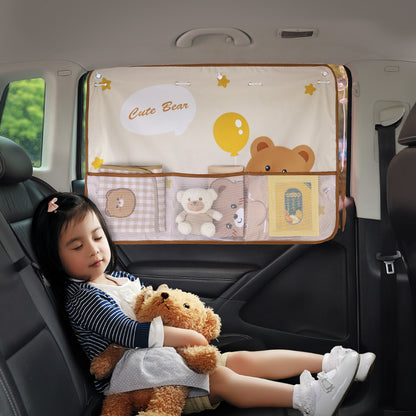 Car sunshade children's sun protection and heat insulation cute cartoon rear side window baby's shading belt net pocket car curtain - image 2