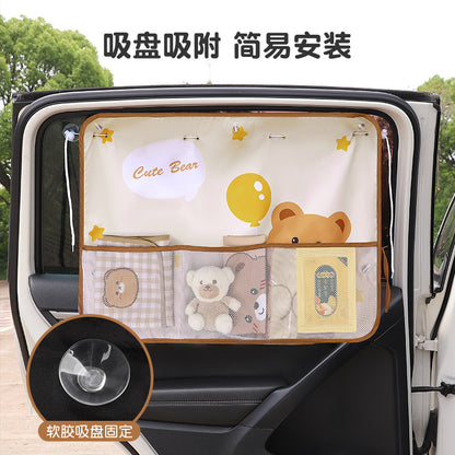 Car sunshade children's sun protection and heat insulation cute cartoon rear side window baby's shading belt net pocket car curtain - image 4