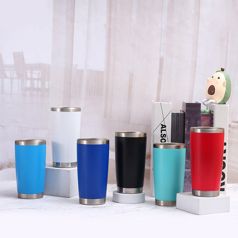 Cross-Border Simple 20oz Car Cup 304 Stainless Steel Double-Layer Vacuum Insulated Cup Spray-Coated Beer Ice Cup Wholesale - image 1