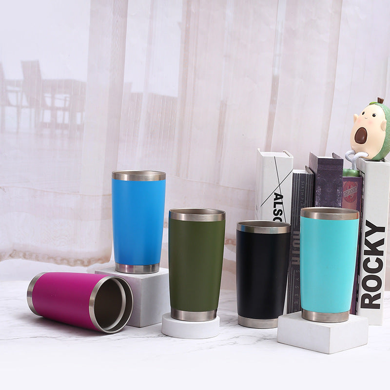 Cross-Border Simple 20oz Car Cup 304 Stainless Steel Double-Layer Vacuum Insulated Cup Spray-Coated Beer Ice Cup Wholesale - image 2