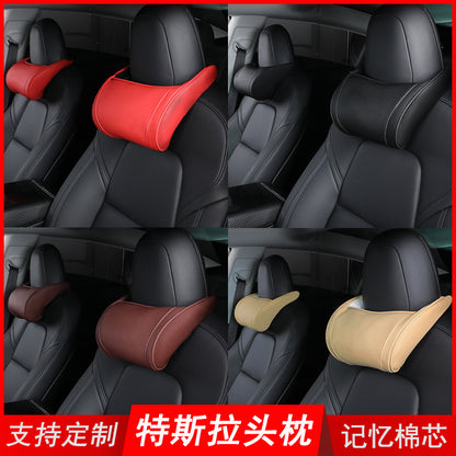 Wholesale Suitable for Tesla Car Headrest Tesla Model3Modelxs Leather Neck Pillow Memory Foam Pillow - image 1
