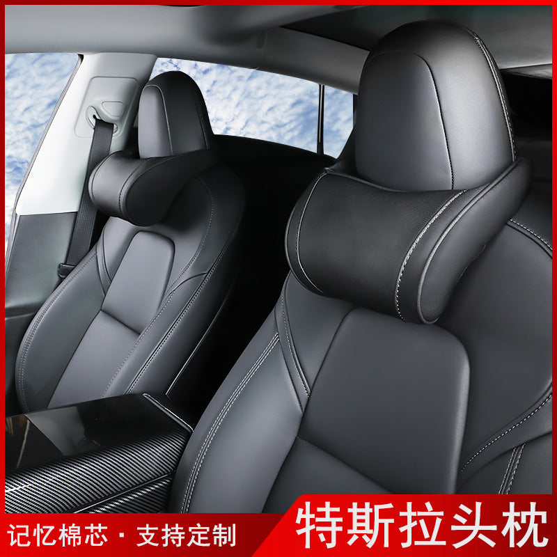 Wholesale Suitable for Tesla Car Headrest Tesla Model3Modelxs Leather Neck Pillow Memory Foam Pillow - image 2