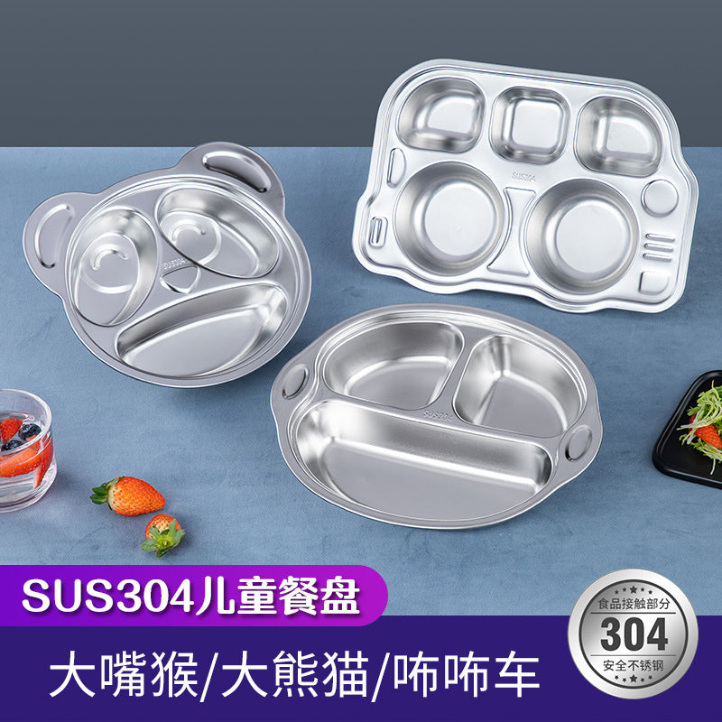 Panda Dining Plate School Children's 304 Stainless Steel Dinner Plate Kindergarten Cartoon Car Dinner Plate Baby Dinner Plate - image 1