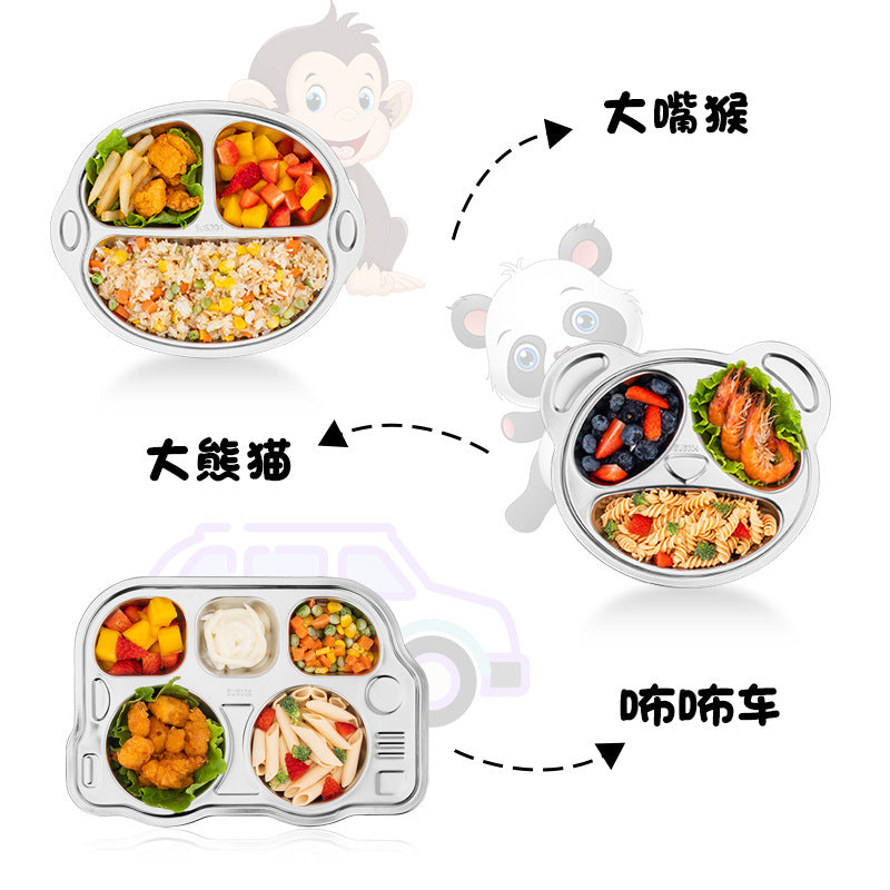 Panda Dining Plate School Children's 304 Stainless Steel Dinner Plate Kindergarten Cartoon Car Dinner Plate Baby Dinner Plate - image 4