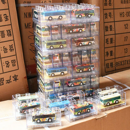 Transparent Display Box, Individually Packaged Mini Alloy Bus, Car, Educational Pull-Back Alloy Car - image 1