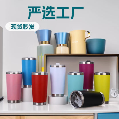Southeast Asia Cross-Border 20oz Car Cup Double-Layer Vacuum Insulated Cup with Spray-Coated Finish for Car Use, Cold-Keeping Beer Cup, Available in Multiple Colors - image 1