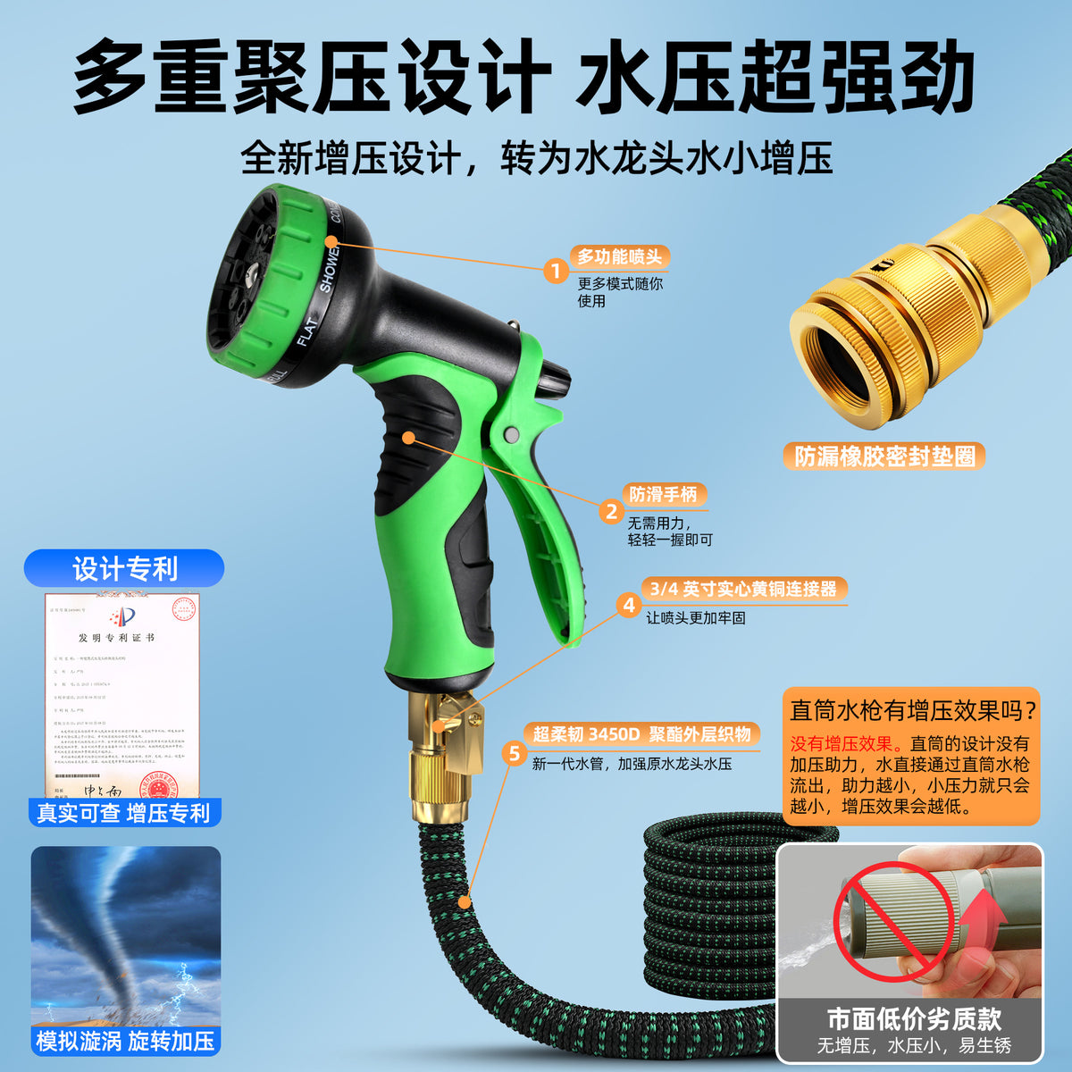 Head Car Wash Telescopic Water Pipe Garden Water Pipe Car Wash Water Gun Thickeneded Hose High Pressure Explosion-Proof Telescopic Water Pipe Set - image 3