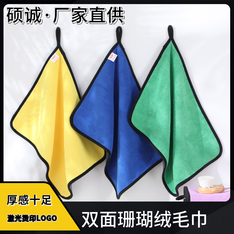 Wholesale Two-Color Double-Sided Car Wash Towel Coral Fleece Car Cleaning Microfiber Cloth Thickened Absorbent Cleaning Towel - image 1