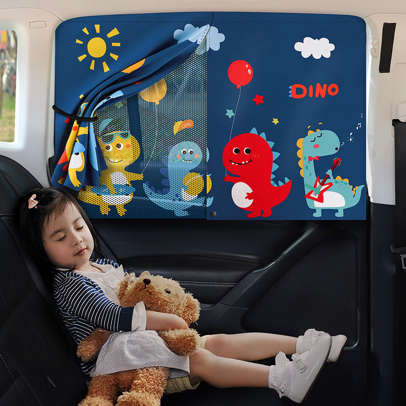 Children's Car Window Sunshade Magnetic Double-Layer Perspective Mesh Sun Protection Heat Insulation Light Blocking Side Window Cartoon Curtain - image 1