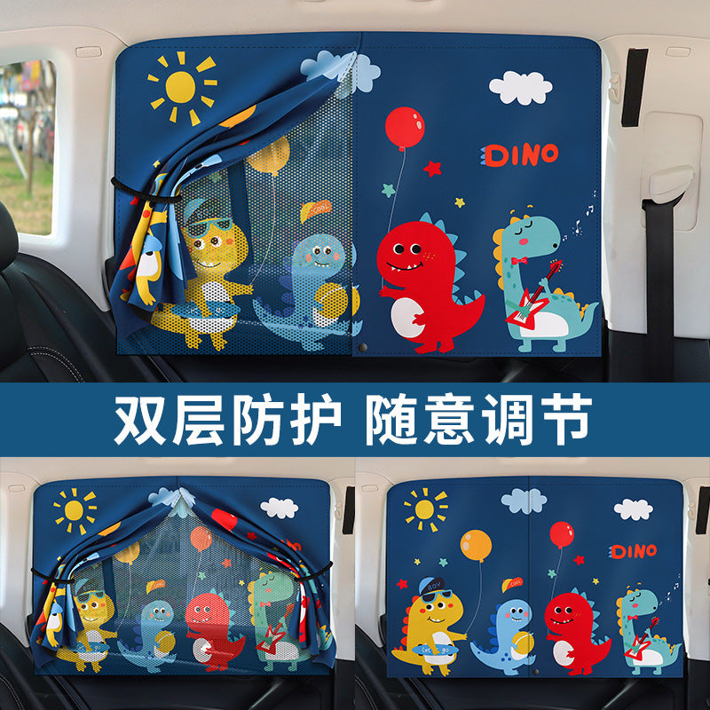 Children's Car Window Sunshade Magnetic Double-Layer Perspective Mesh Sun Protection Heat Insulation Light Blocking Side Window Cartoon Curtain - image 2