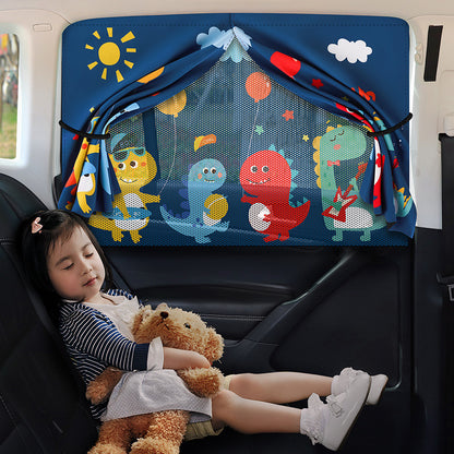 Children's Car Window Sunshade Magnetic Double-Layer Perspective Mesh Sun Protection Heat Insulation Light Blocking Side Window Cartoon Curtain - image 3